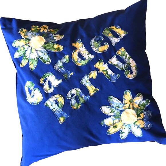 Handmade Cottagecore Pillow Cover: Whimsical Spring Summer Garden Party 16 x 16 - Picture 6 of 7